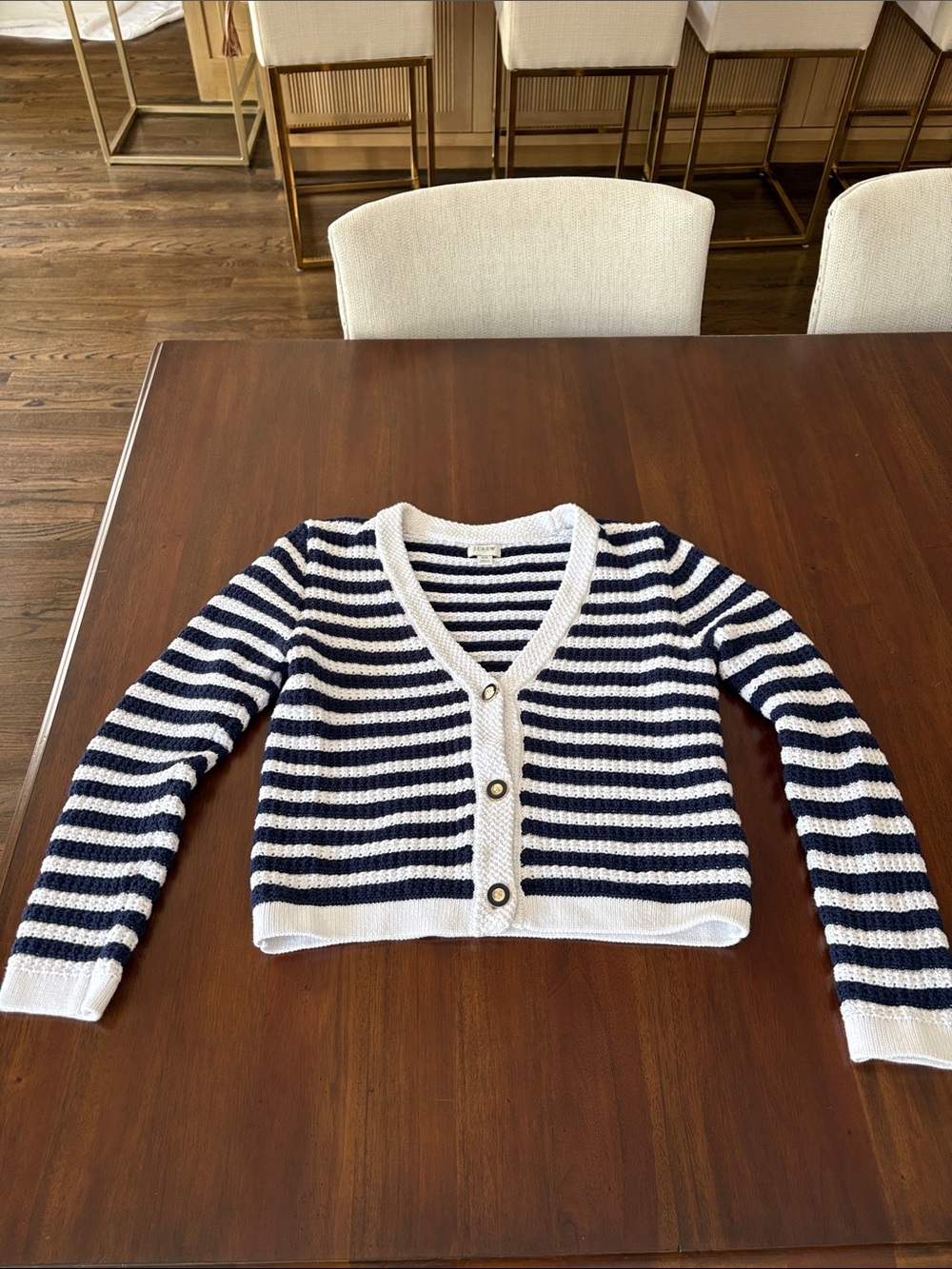 J. Crew Navy and White Striped Cardigan